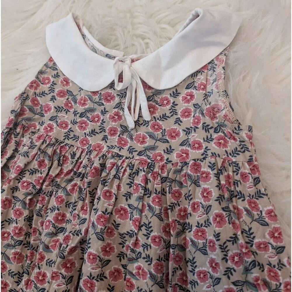 mabel + honey Willow A-Line Dress Floral Pink White Peter Pan Sleeveless 2T